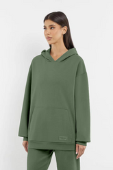 Oversized Tonal Back Print Hoodie - Khaki